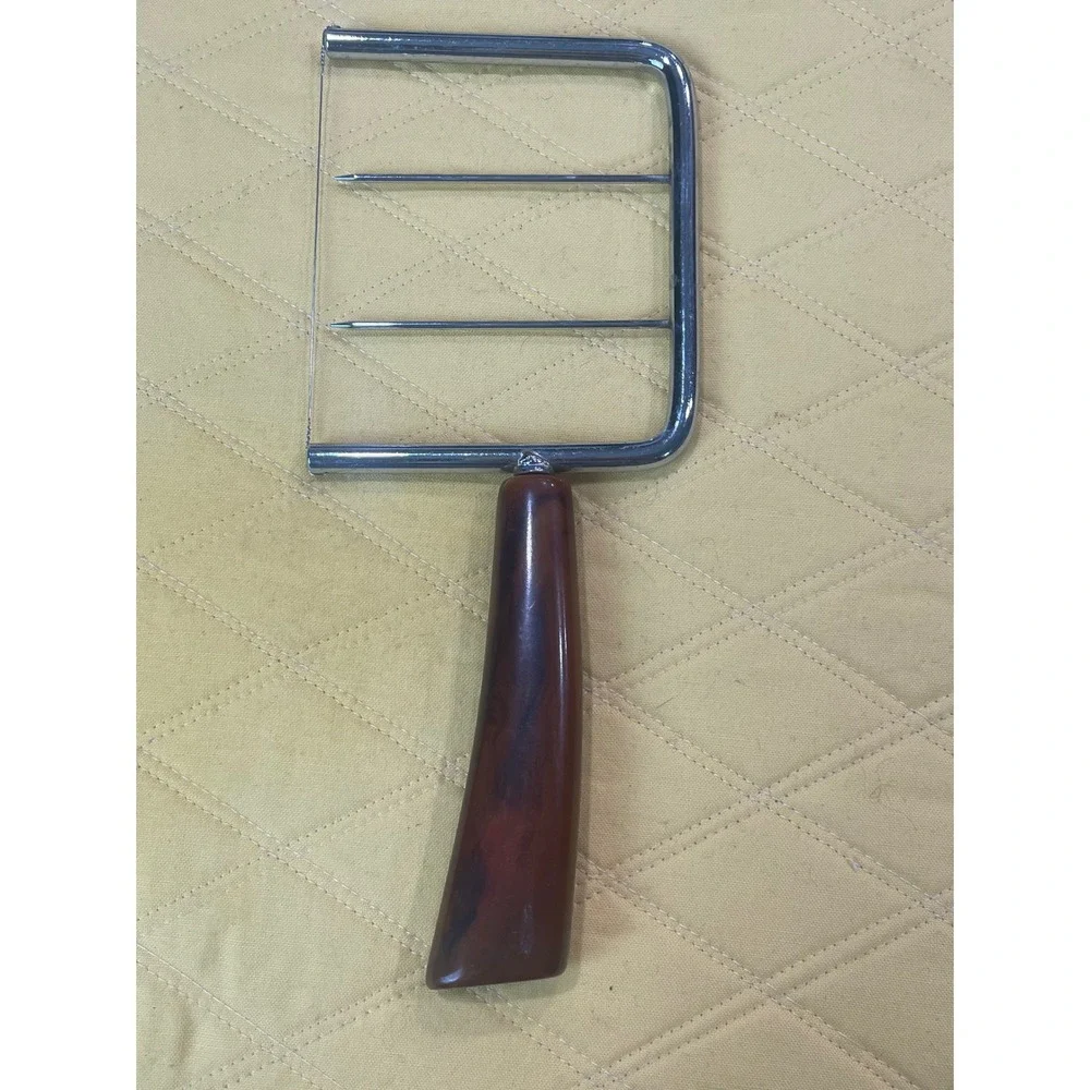 Vintage Wire Cheese Slicer with Faux Tortoiseshell Brown Resin Handle Chrome